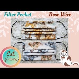 100% Cotton Face Mask Cat Design 2 Handmade USA